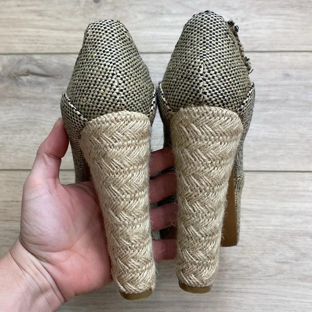Jeffrey Campbell |‎ Foxy Espadrille | Tweed Jute Platform Heels